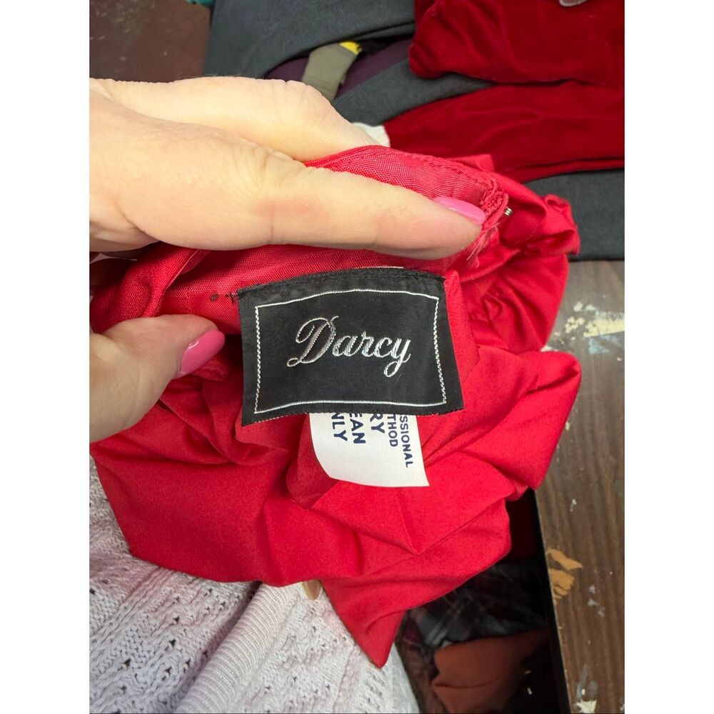Darcy Vintage 80’s Red Dress Women’s Size Medium Prom Special Occasion Puffed Ru - Picture 6 of 11